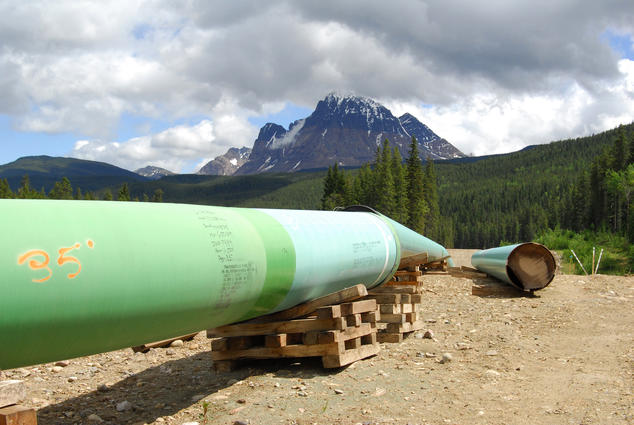 Large pipe used in the construction of the Keystone XL pipeline